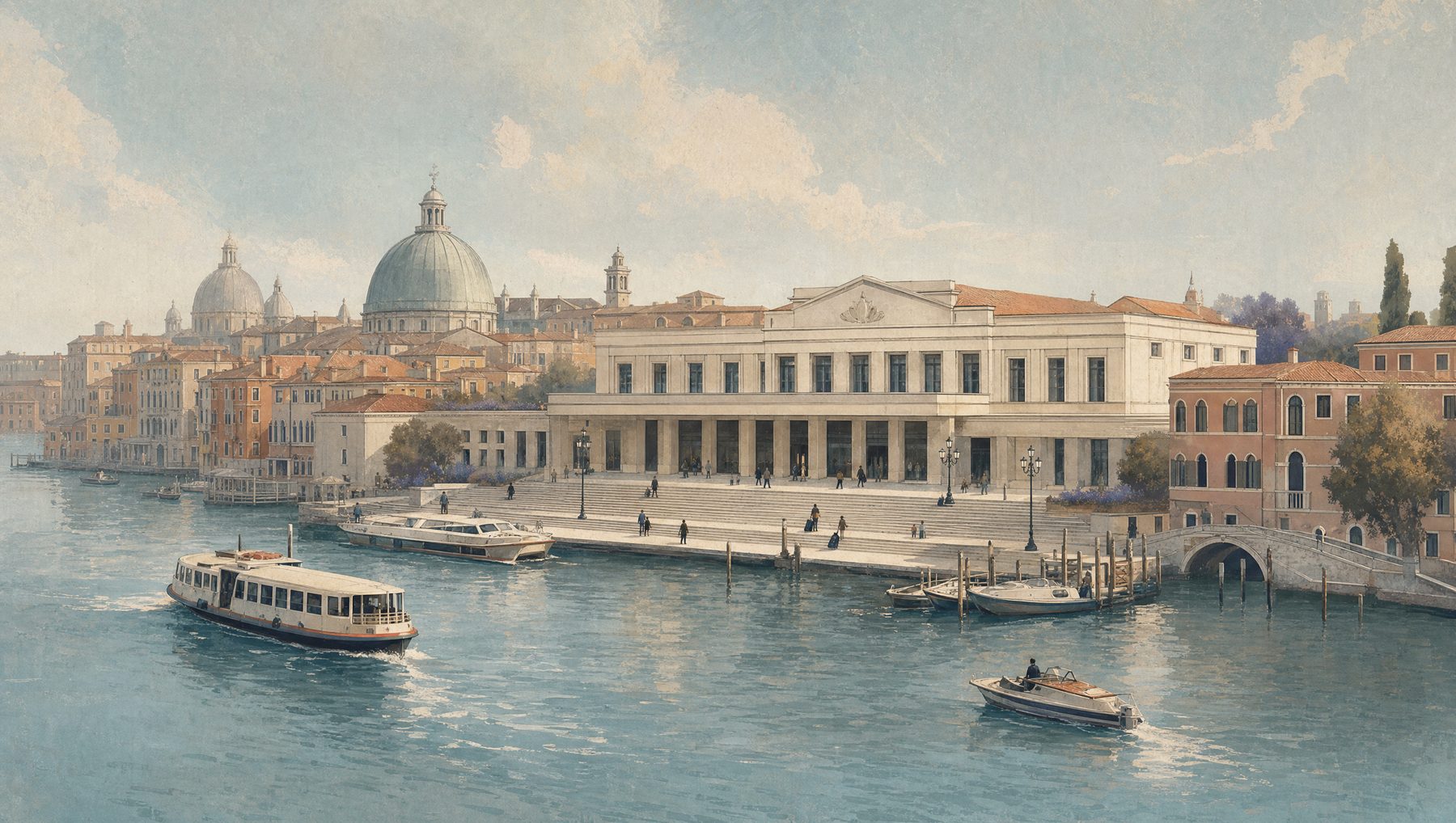 Venezia Santa Lucia station, its waterside steps leading down to the Grand Canal